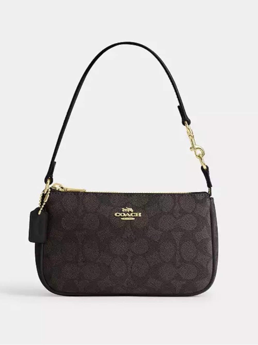 Coach Brown Signature Mini Shoulder Bag with Black Strap